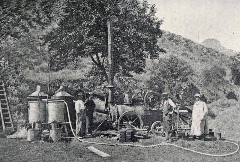 Wanderdampfdestillation für Lavendel in Castellane (Basses-Alpes)